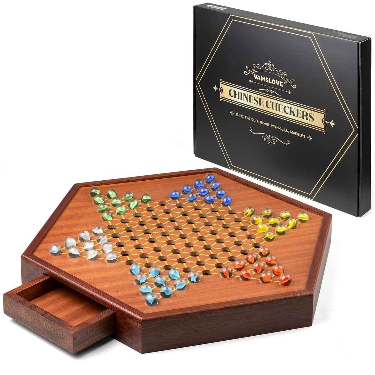 VAMSLOVE Chinese Checkers board 17-inch size provides a spacious play area for family games
