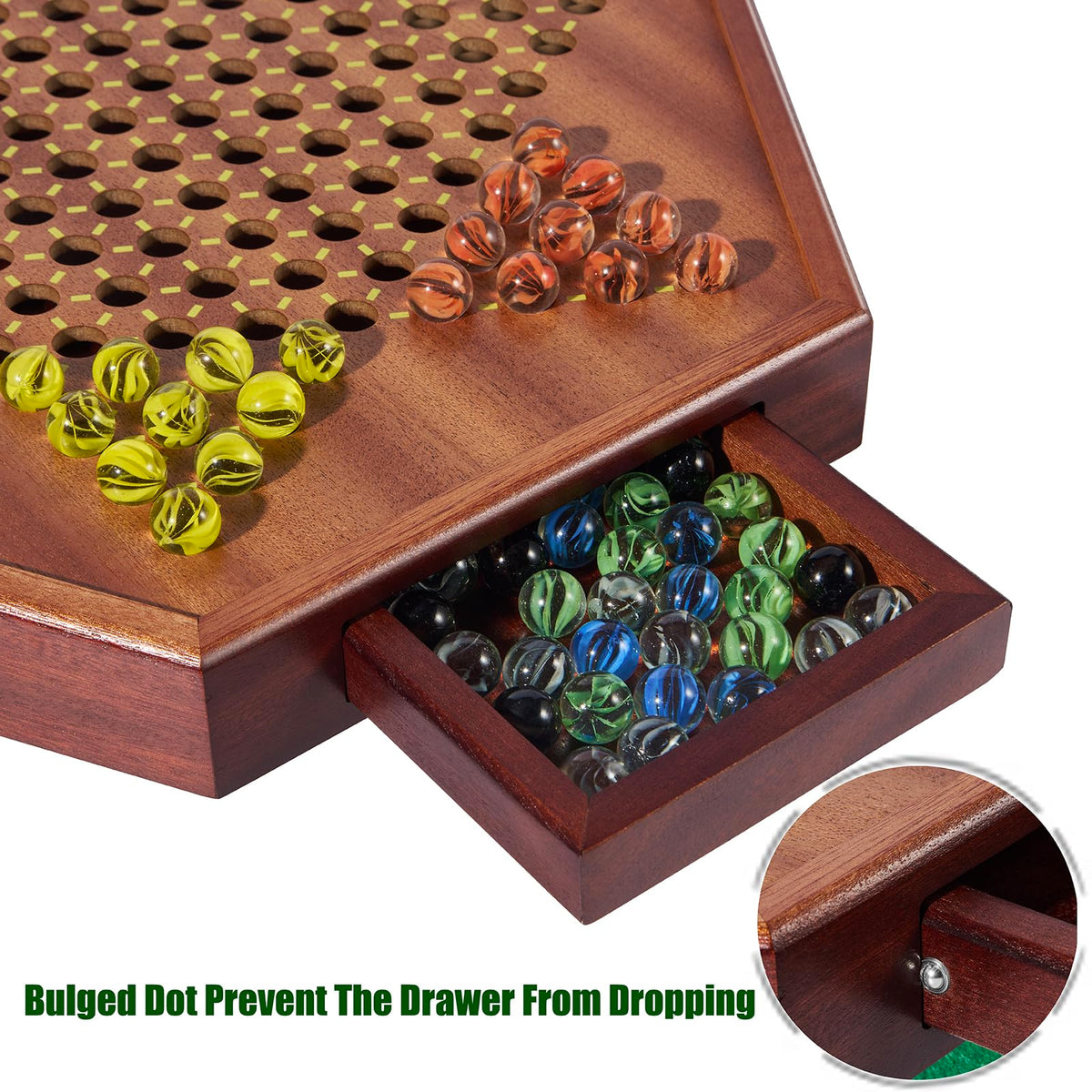 VAMSLOVE game setup shown with the large board and accessible drawer for quick prep.