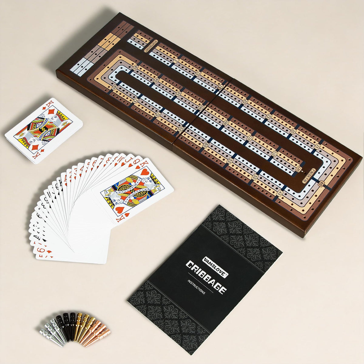 Vamslove compact cribbage board designed for on-the-go play and easy packing.
