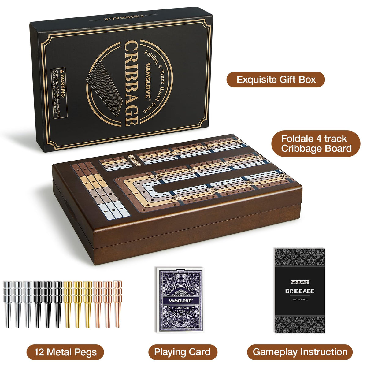 Vamslove cribbage board includes an instruction manual aiding beginners to learn quickly.