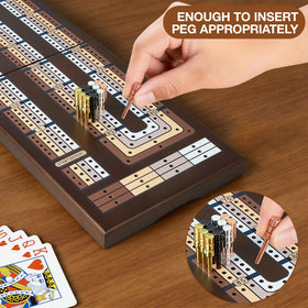 Vamslove cribbage board features a large storage slot for cards and pegs during play.