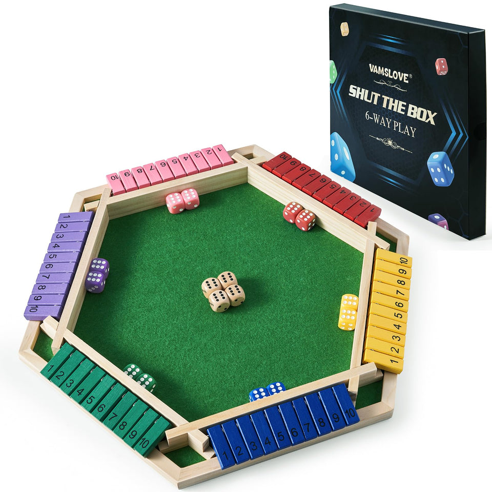 Vamslove Shut The Box hex board with flipping tiles for interactive math play