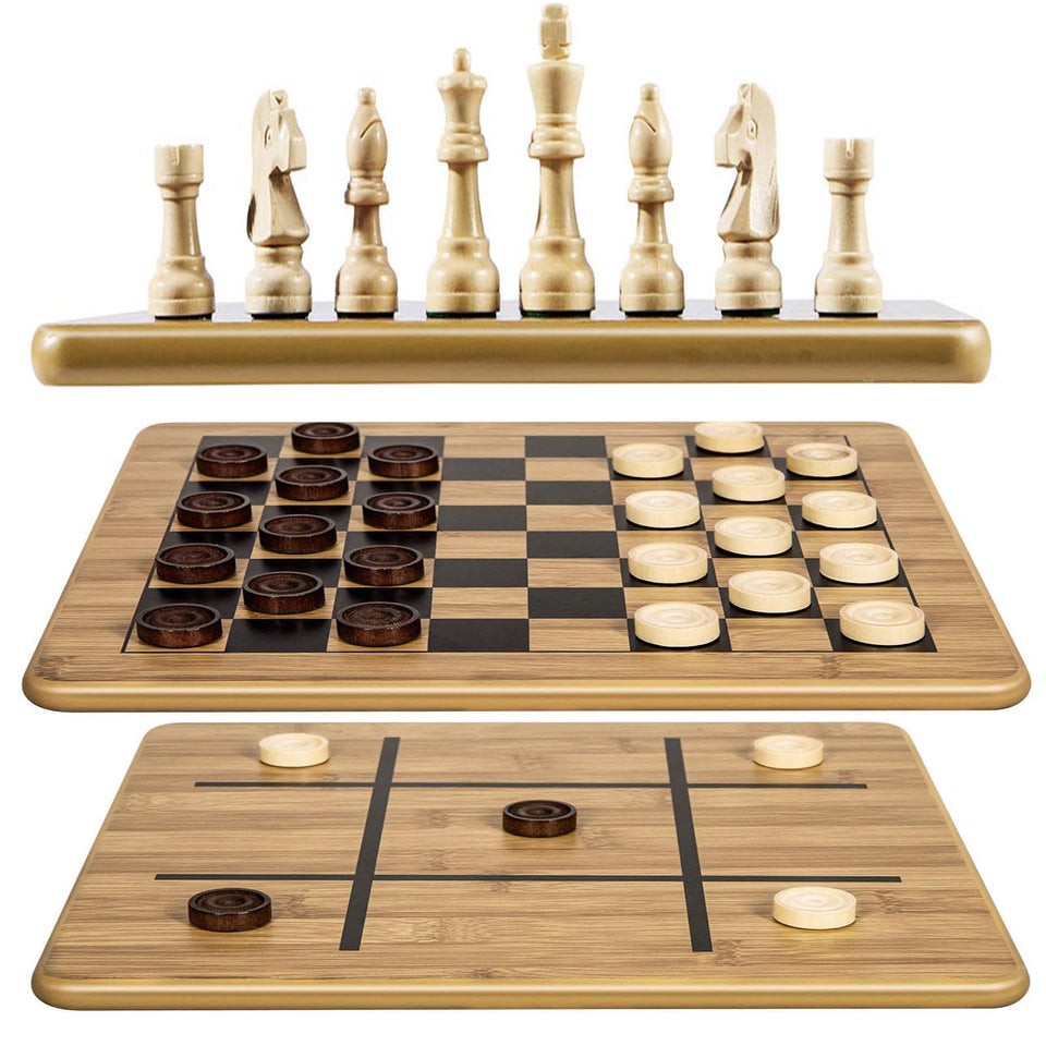 VAMSLOVE wooden board 11-5 inch presents three games in one for versatile play