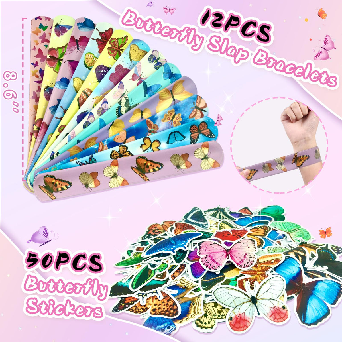 VAMWOGO butterfly slap bracelet close-up, quick, fun favors for party guests