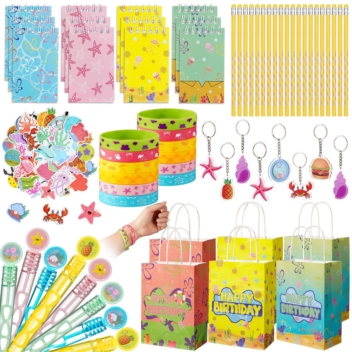Vanblue 122-pcs sponge set with tropical theme, ideal for kids' parties.