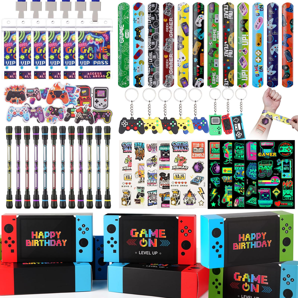 Vanblue 122pcs video game favor boxes add vibrant party decor and easy gift distribution.