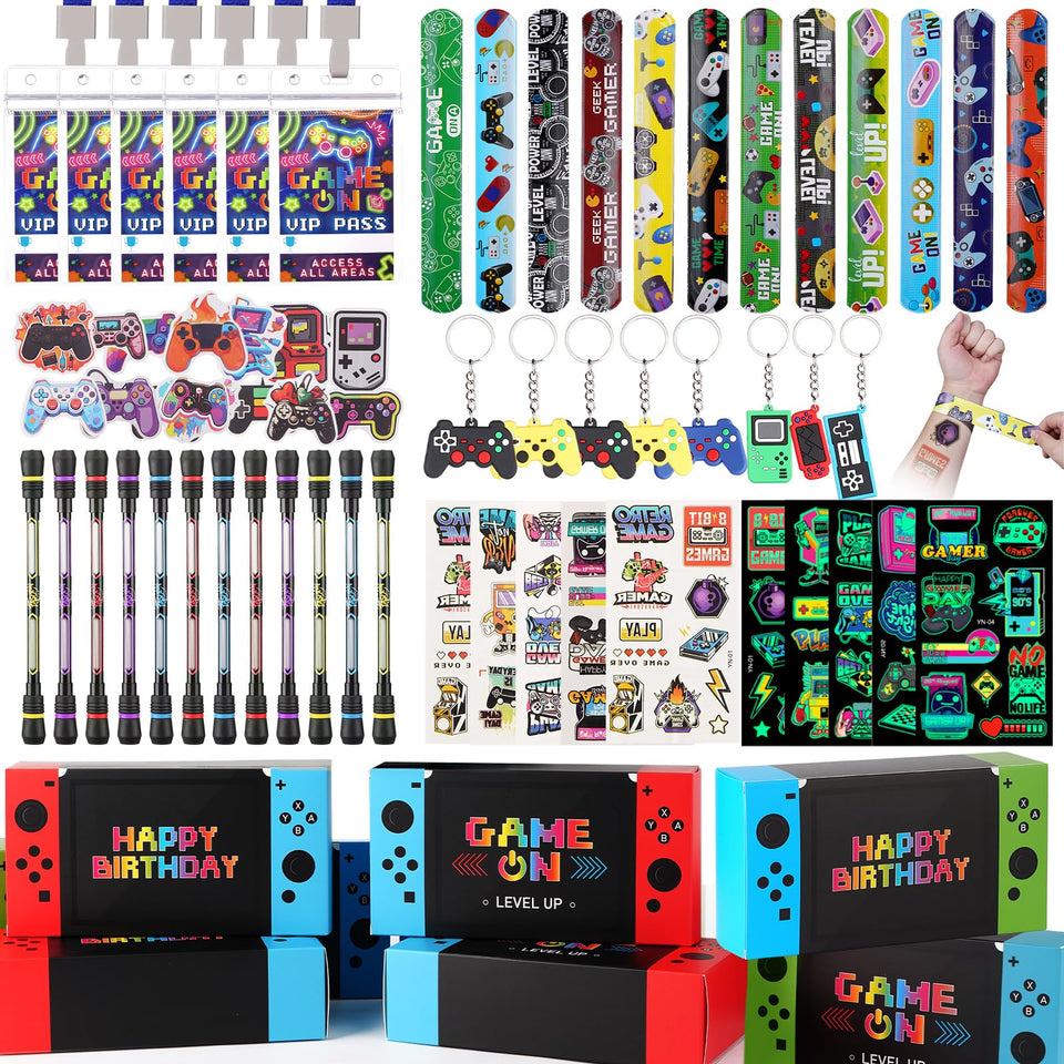 Vanblue 122pcs video game favor boxes add vibrant party decor and easy gift distribution.