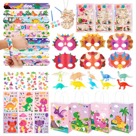 Vanblue 96Pcs Pink Dinosaur Party Favors gift bags for goody bag prep