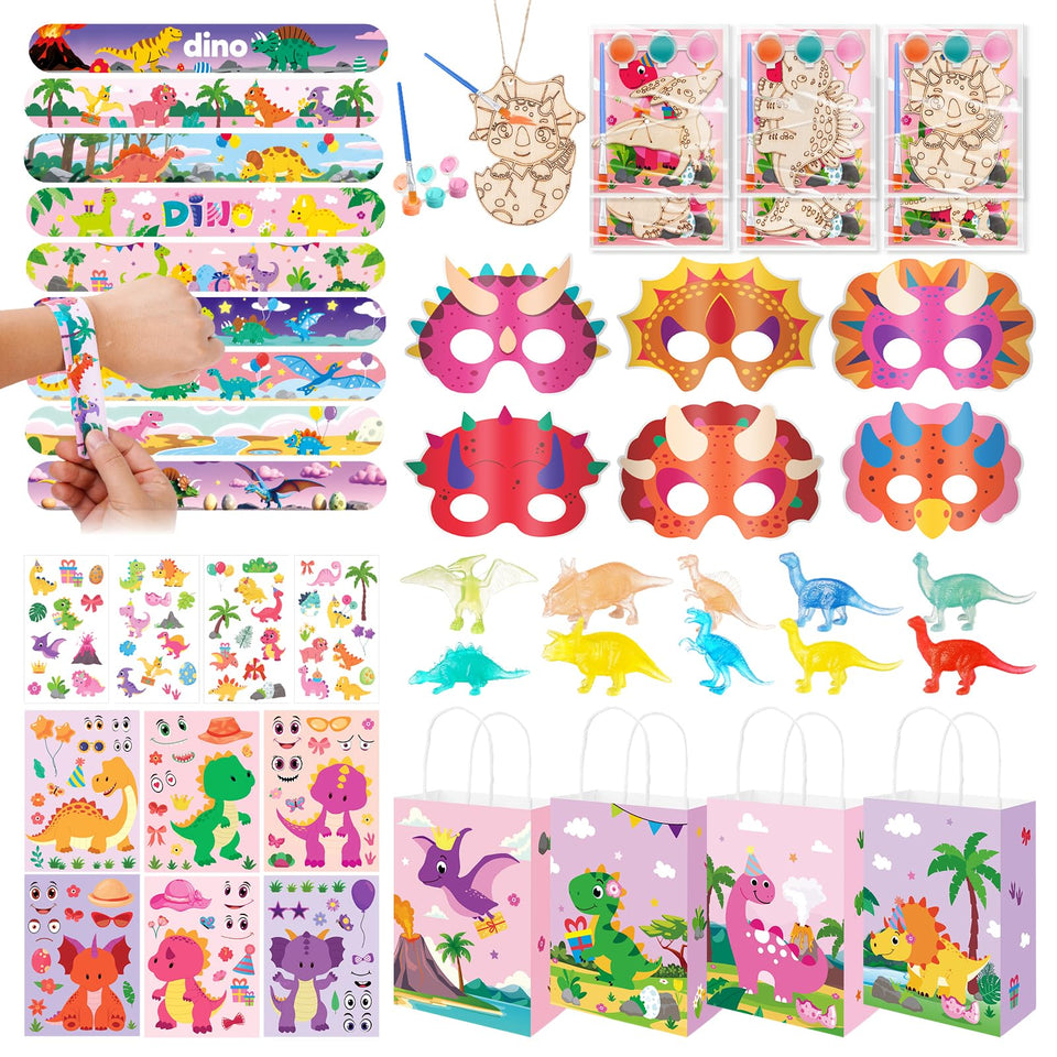 Vanblue 96Pcs Pink Dinosaur Party Favors gift bags for goody bag prep