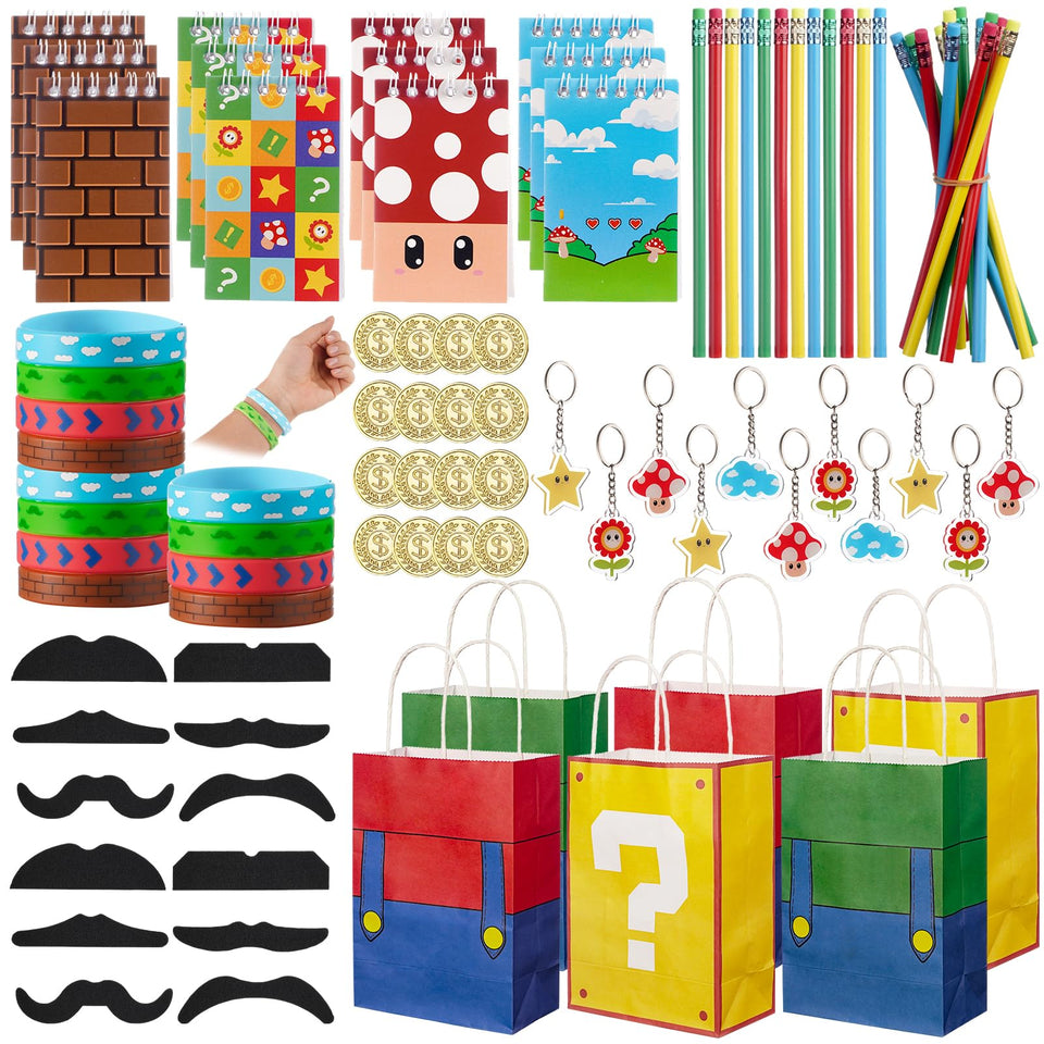 Vanblue 97-piece brother party favors collection for colorful decorations and gifts.