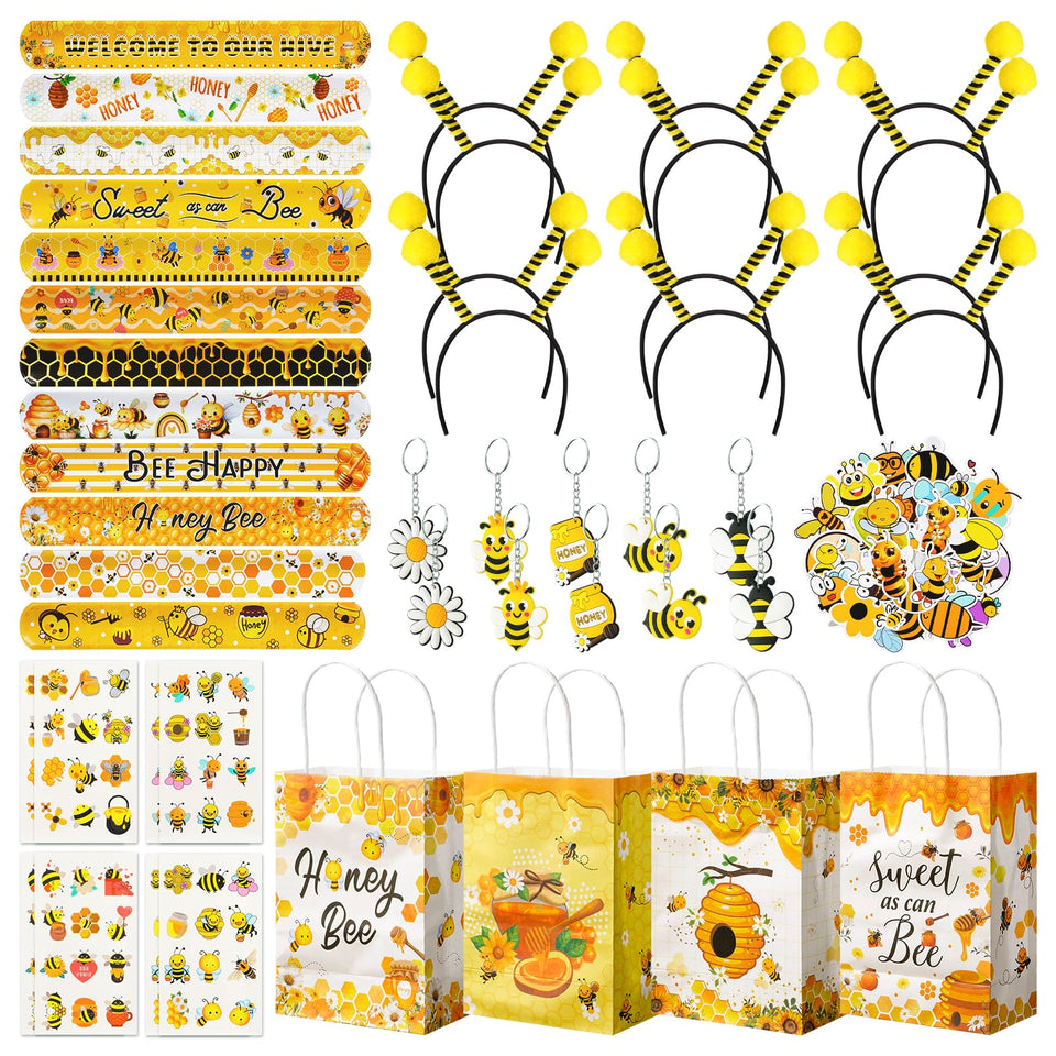 Vanblue bee gift bags with bright designs, ideal for party favors and classroom prizes.