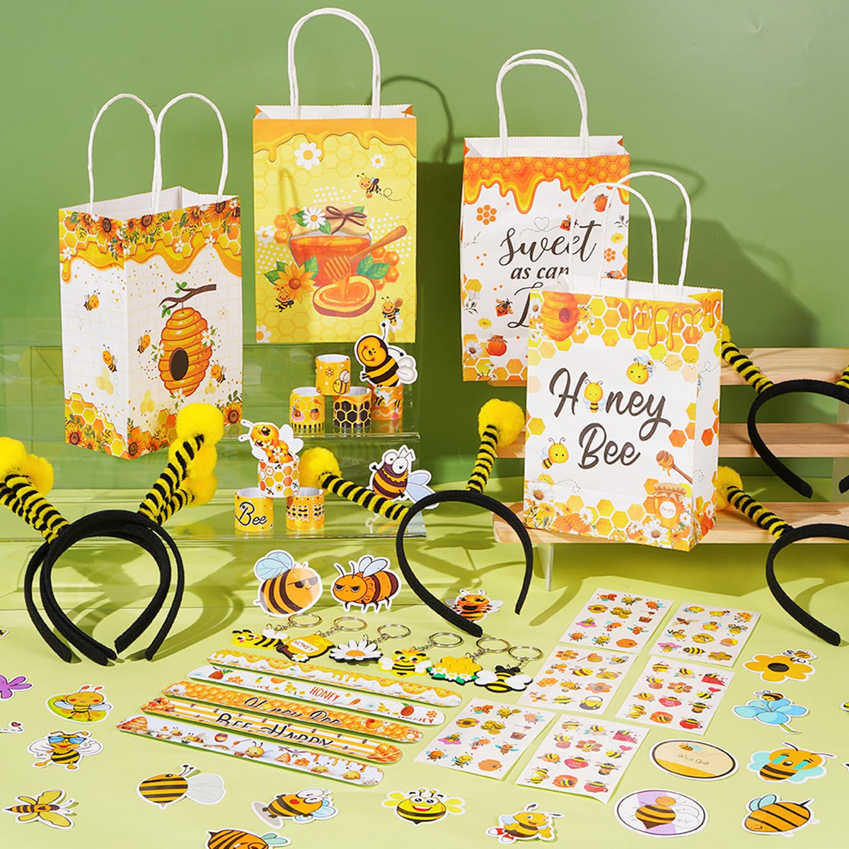 Vanblue bee headbands add playful whimsy for photo moments and party activities.