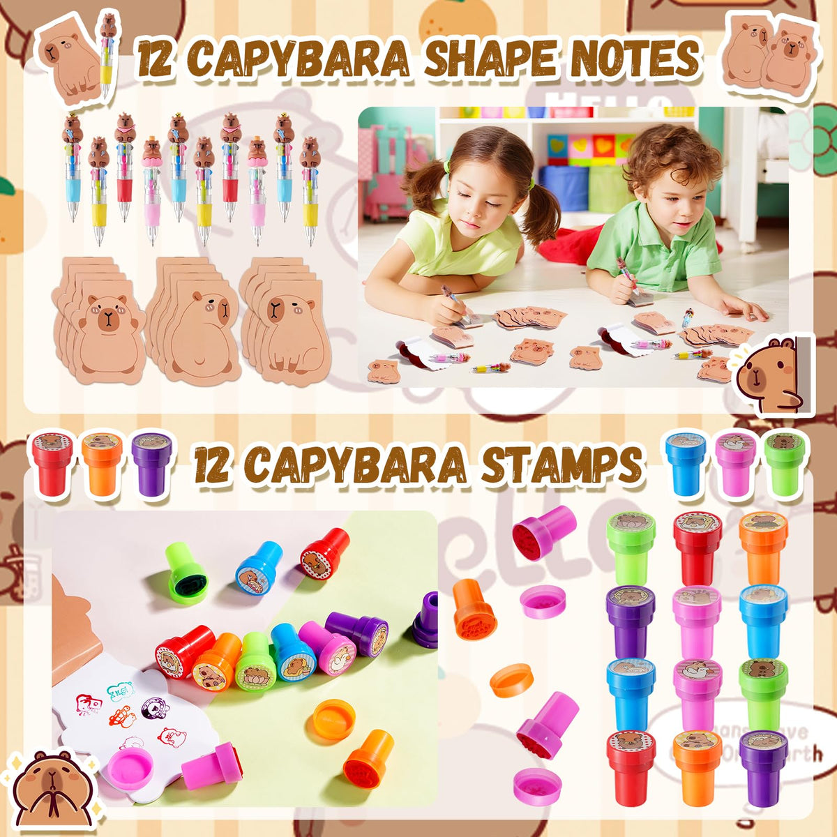 Vanblue Capybara stickers to decorate gifts and party corners.