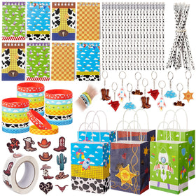 Vanblue cow-pattern gift bags brighten party favors and decor.