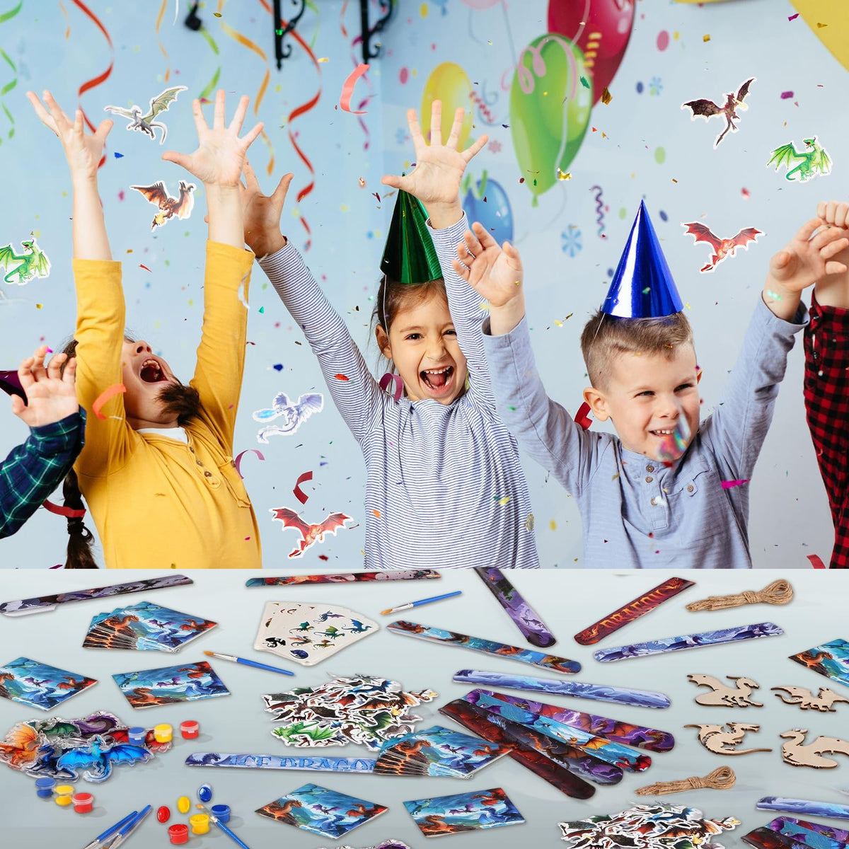 Vanblue dragon party favors craft kits with painting brushes for activities.