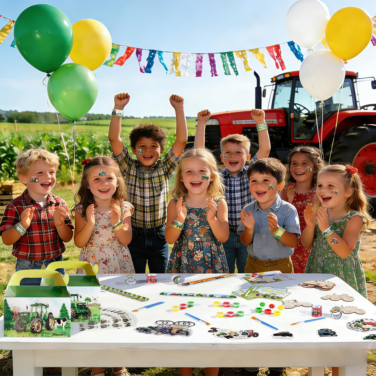 Vanblue farm-themed goodie boxes help organize and present gifts.
