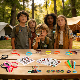 Vanblue gift bags with camping design simplify party logistics.