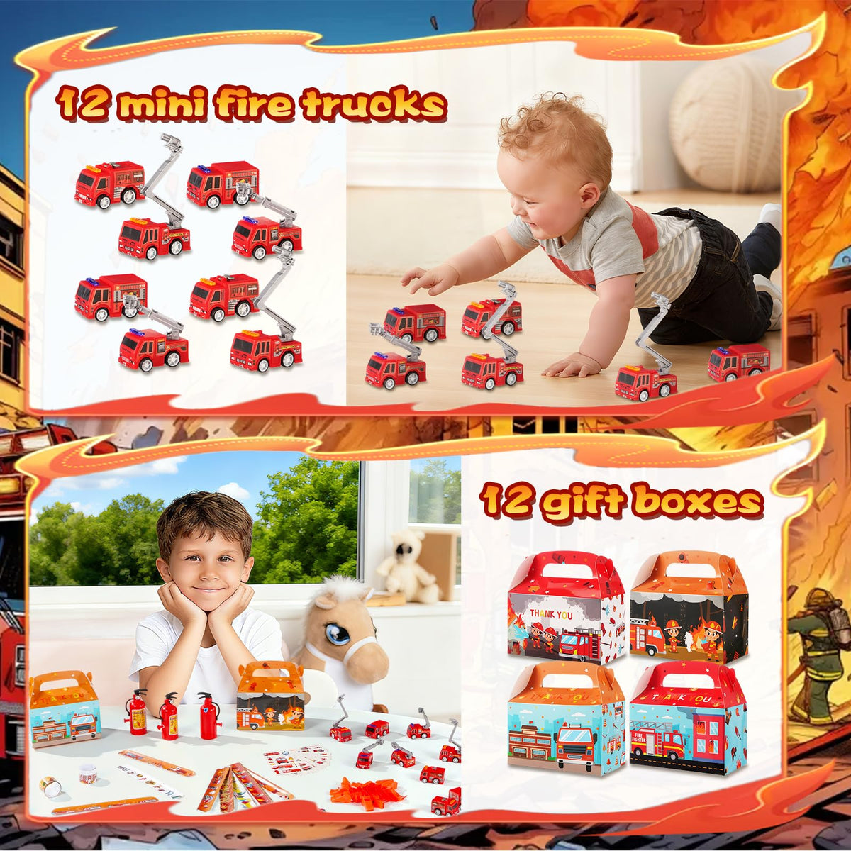 Vanblue mini fire trucks perfect for hands-on pretend play.