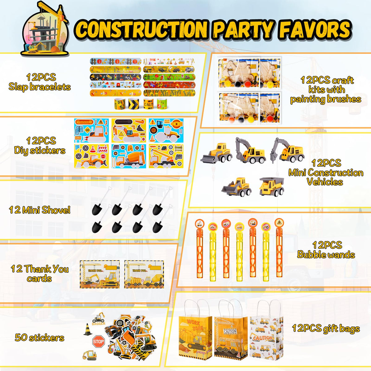Vanblue slap bracelets add color to construction themed favors.