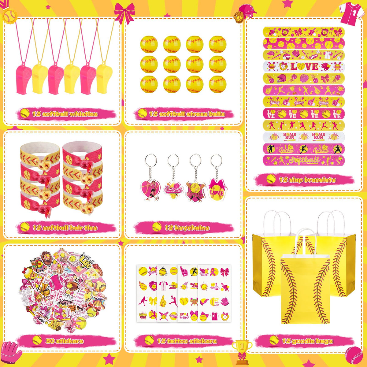 Vanblue softball tattoo stickers set featuring playful motifs for goodie bag fillers.