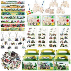 Vanblue tractor party favors packaging with vibrant colors for party planning.