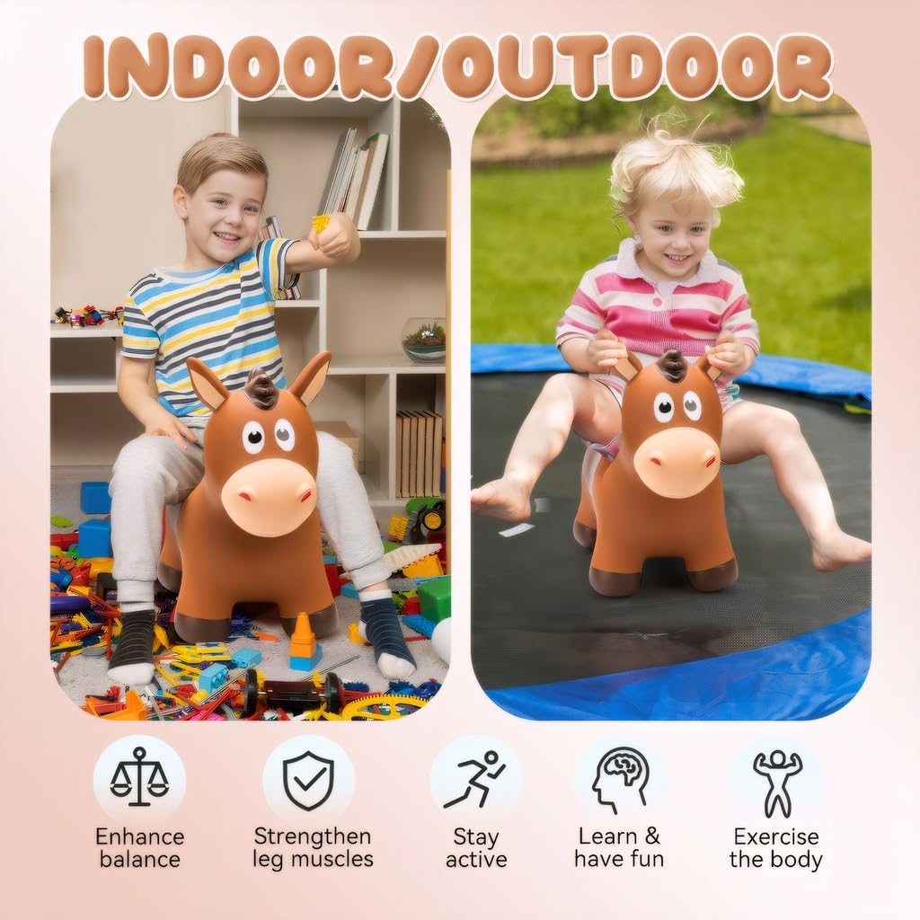 VangeBow bouncy horse with big eyes captivating toddlers during play