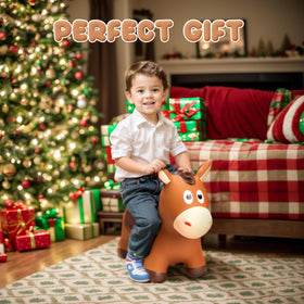 VangeBow bouncy horse featuring smooth brown saddle for comfortable riding