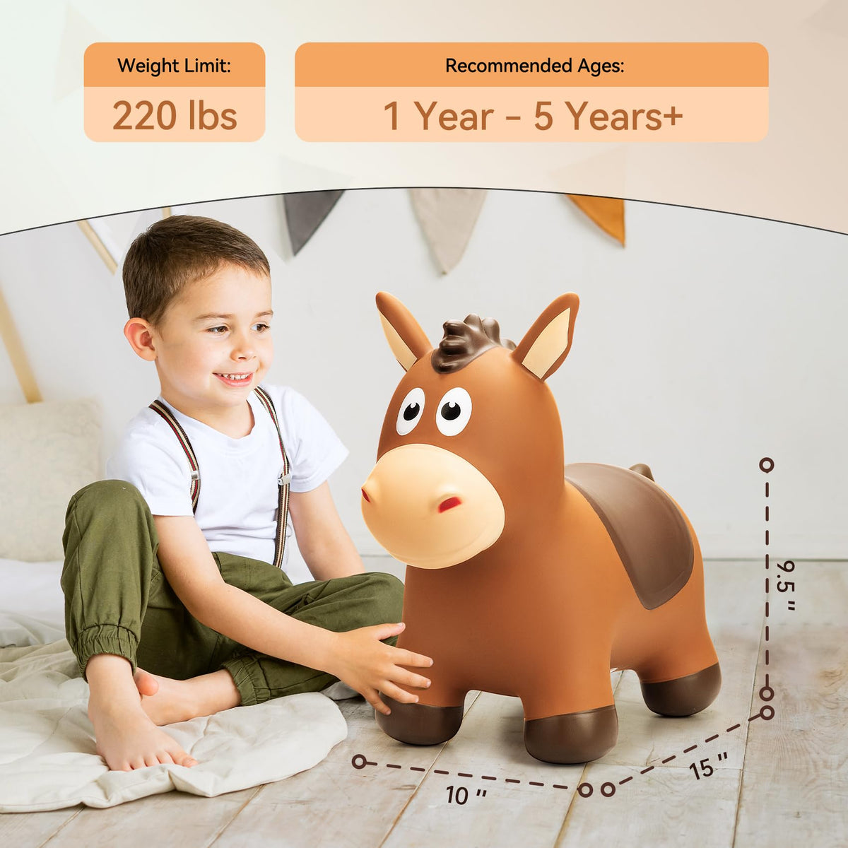 VangeBow bouncy horse with safety horns offering grip for small hands
