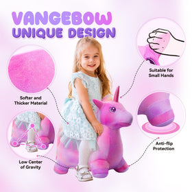 VangeBow unicorn bouncy horse featuring flowing mane for tactile engagement