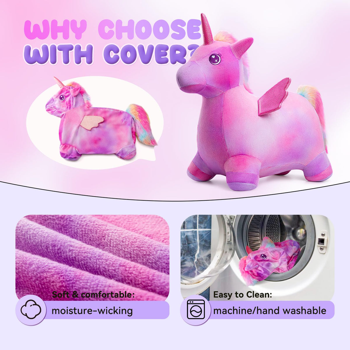 VangeBow unicorn bouncy horse pump included for quick setup