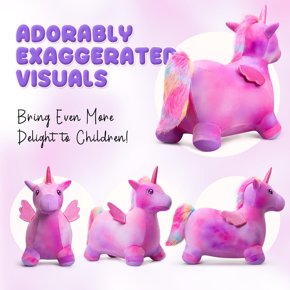 VangeBow unicorn bouncy horse with stable four-legged base for safety