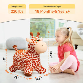 VangeBow giraffe bouncer horns detail adds friendly safari charm for toddlers.