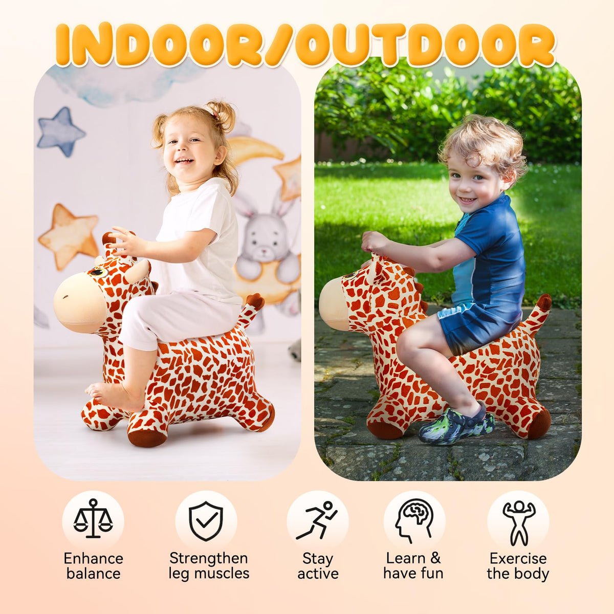 VangeBow giraffe bouncer easy-clean fabric helps ready for next adventure.