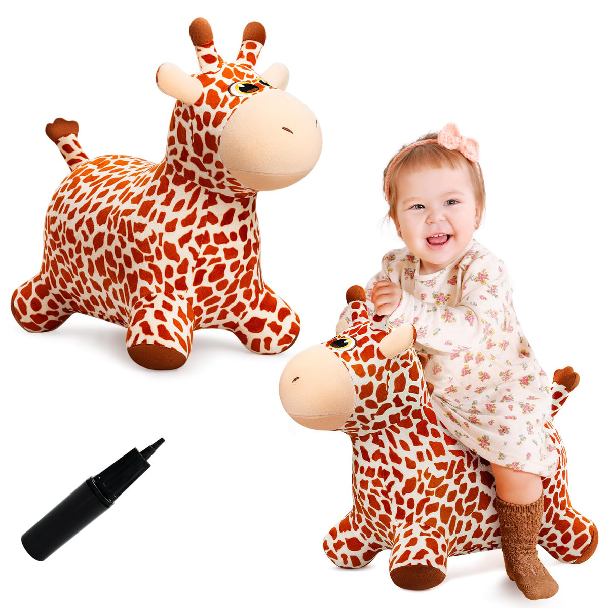 VangeBow giraffe bouncy hopper front view promotes safe indoor fun and imaginative play.