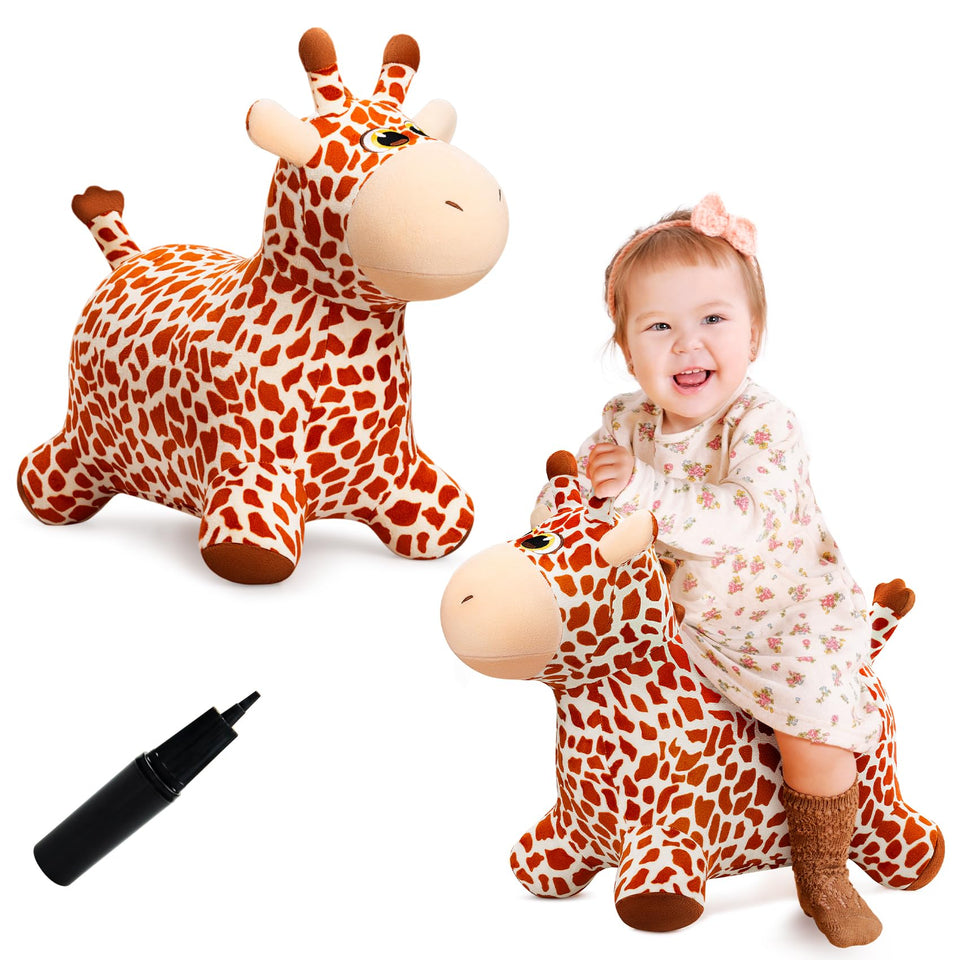 VangeBow giraffe bouncy hopper front view promotes safe indoor fun and imaginative play.