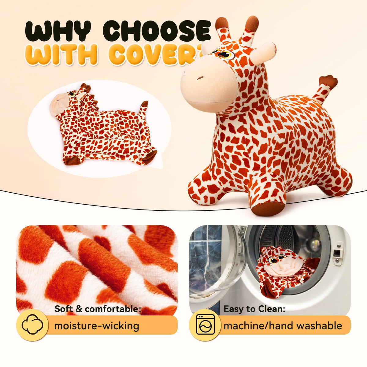 VangeBow giraffe hopper children playing demonstrates versatile indoor outdoor use.