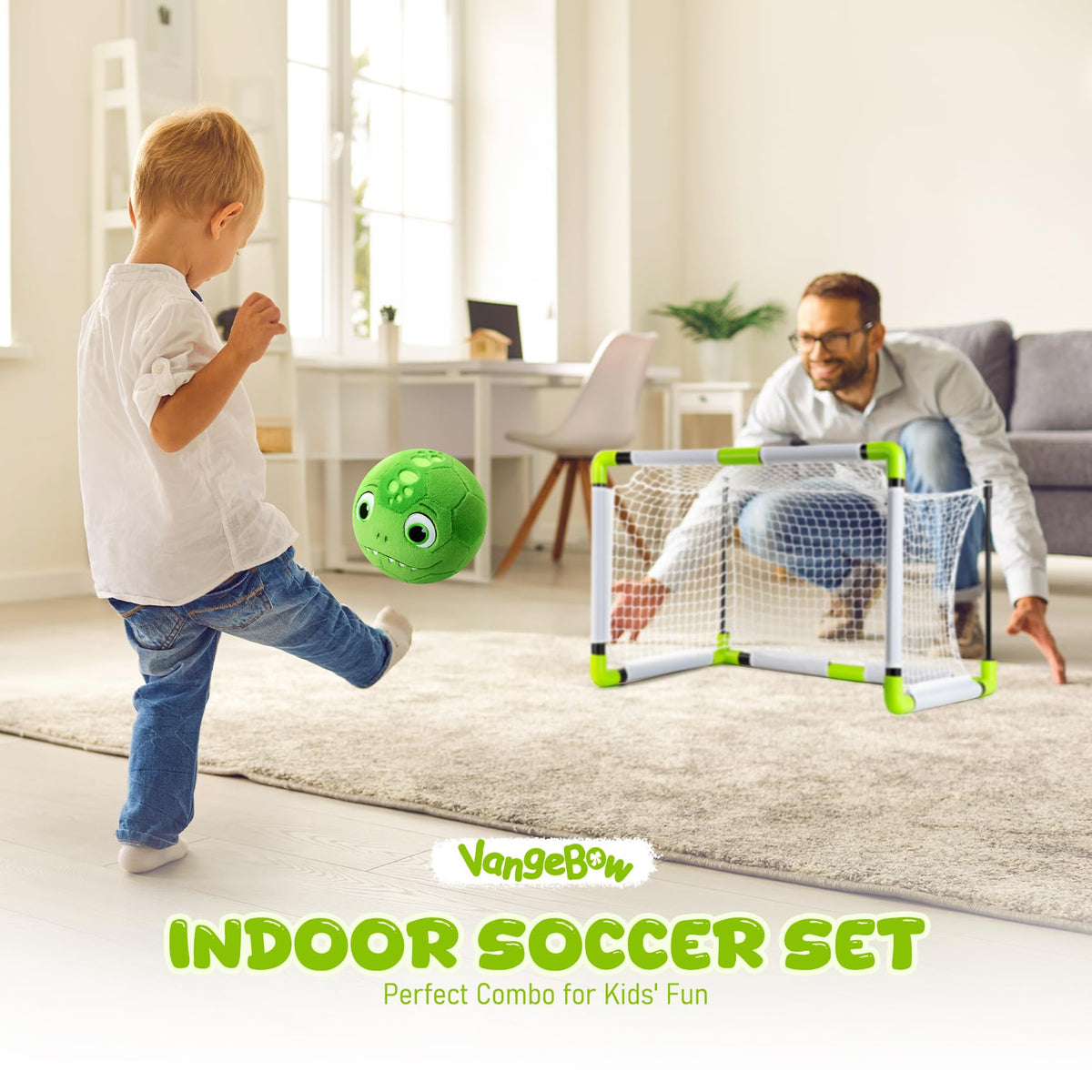 VangeBow plush dinosaur ball provides soft, gentle kicks for tiny feet.