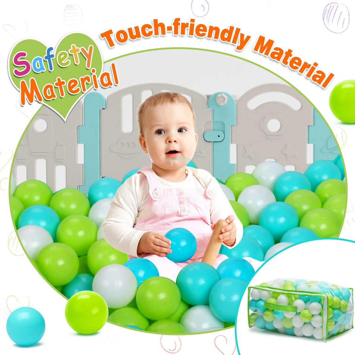 Vanland Ball Pit Balls 2.2 inch diameter, perfect for tiny hands to grab.