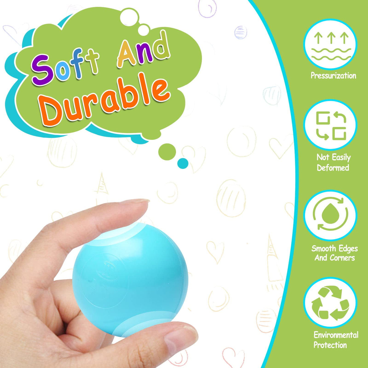 Vanland Ball Pit Balls with rounded edges for gentle fingers during busy play.