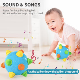 Bright colors and bold patterns on the Bumble Ball attract little eyes and hands.