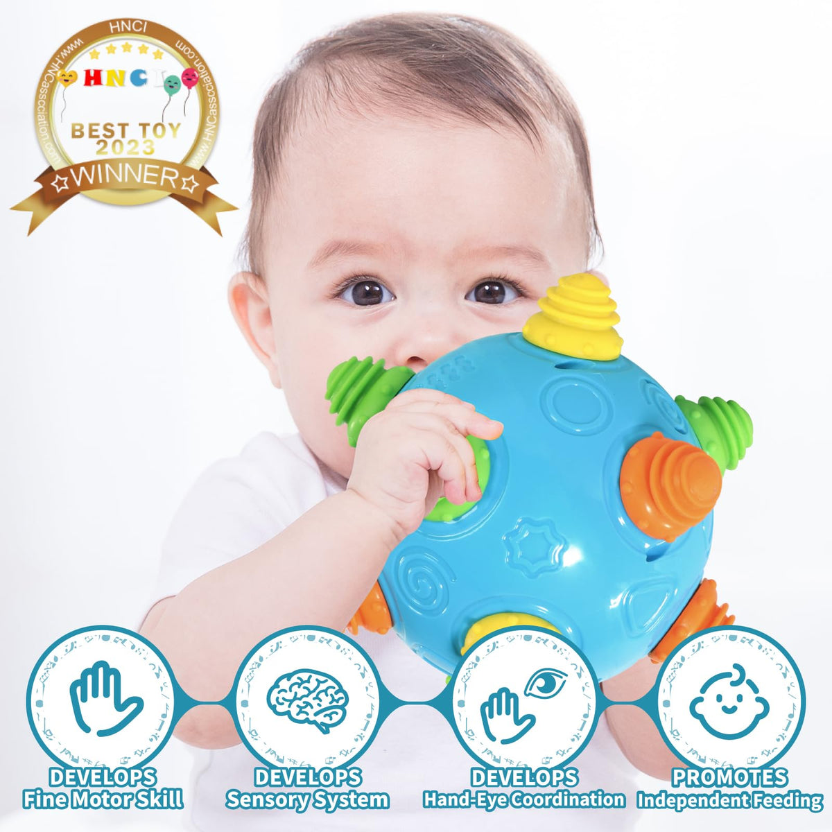 The Bumble Ball shows dancing sounds that invite toddlers to move and explore.
