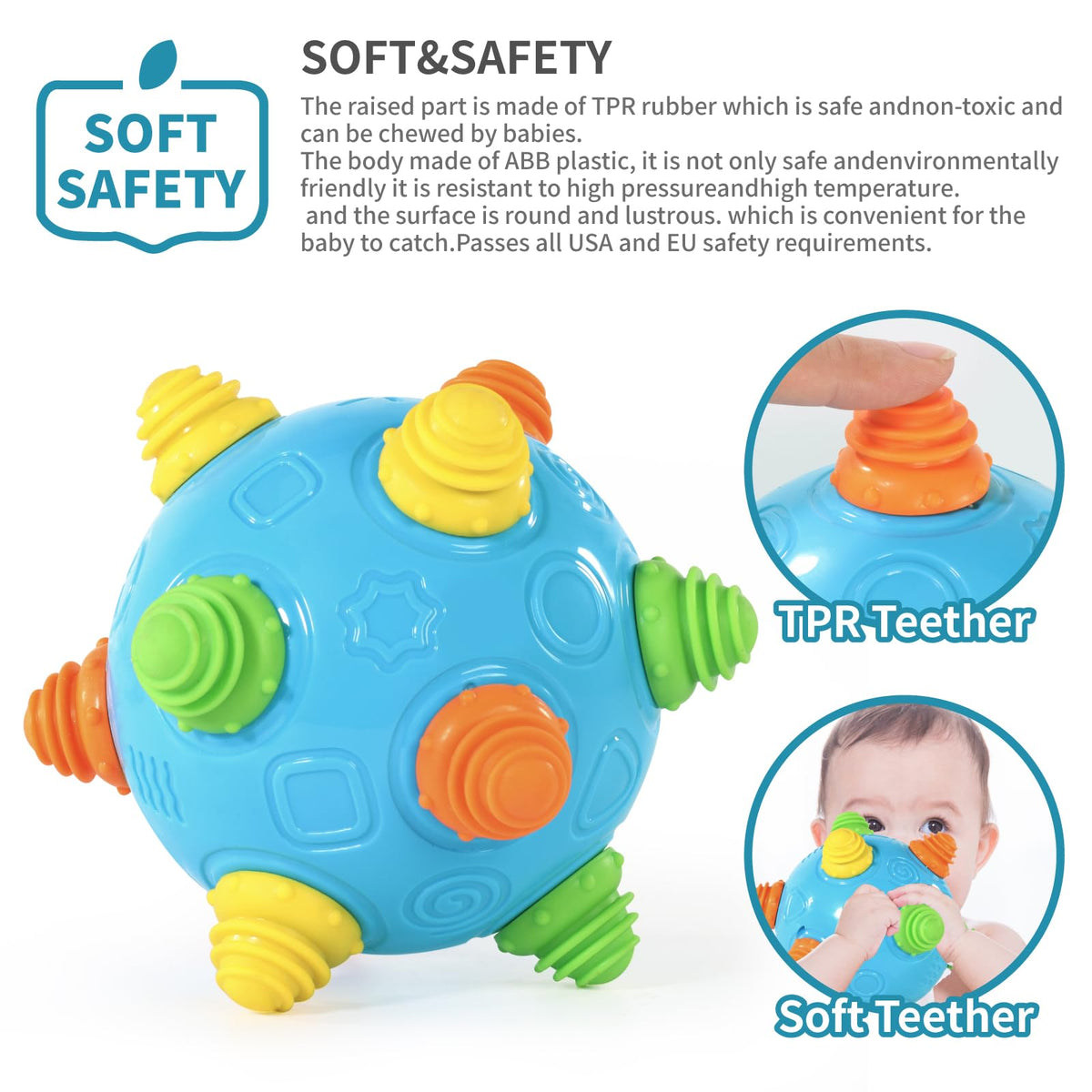 Easy-grasp Bumble Ball design supports reaching and grabbing during playtime.