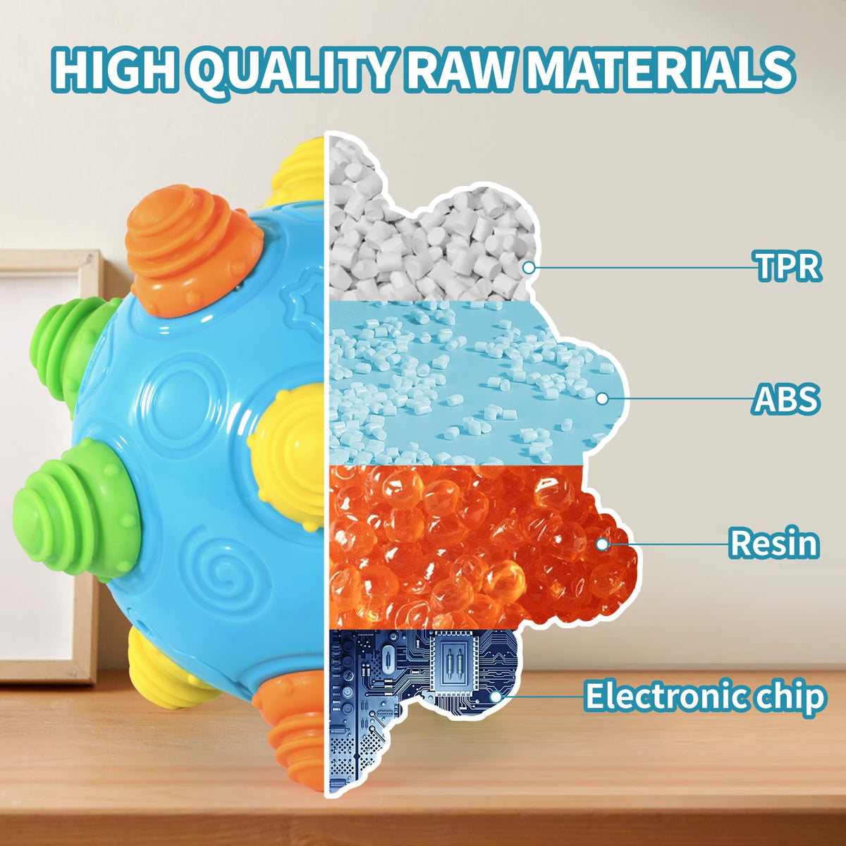 Safe materials used in the Bumble Ball ensure baby-friendly, durable fun.
