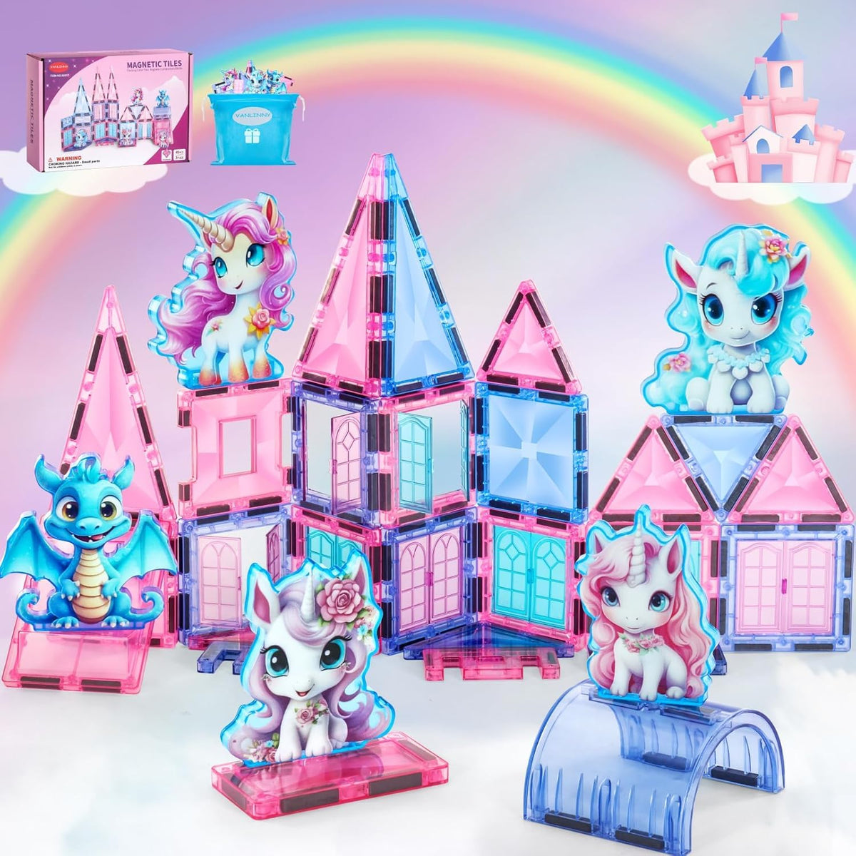 VANLINNY Unicorn Tiles 49pcs collection promote creative building and STEM exploration.