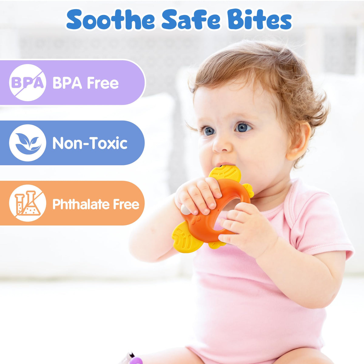 Vanmor frog hand rattle with teething-safe texture for soothing gums