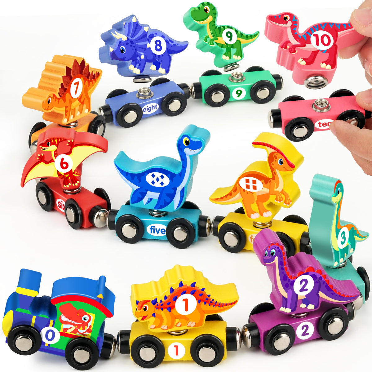 Vanmor dinosaur train set for toddlers with numbered cars promotes early numeracy