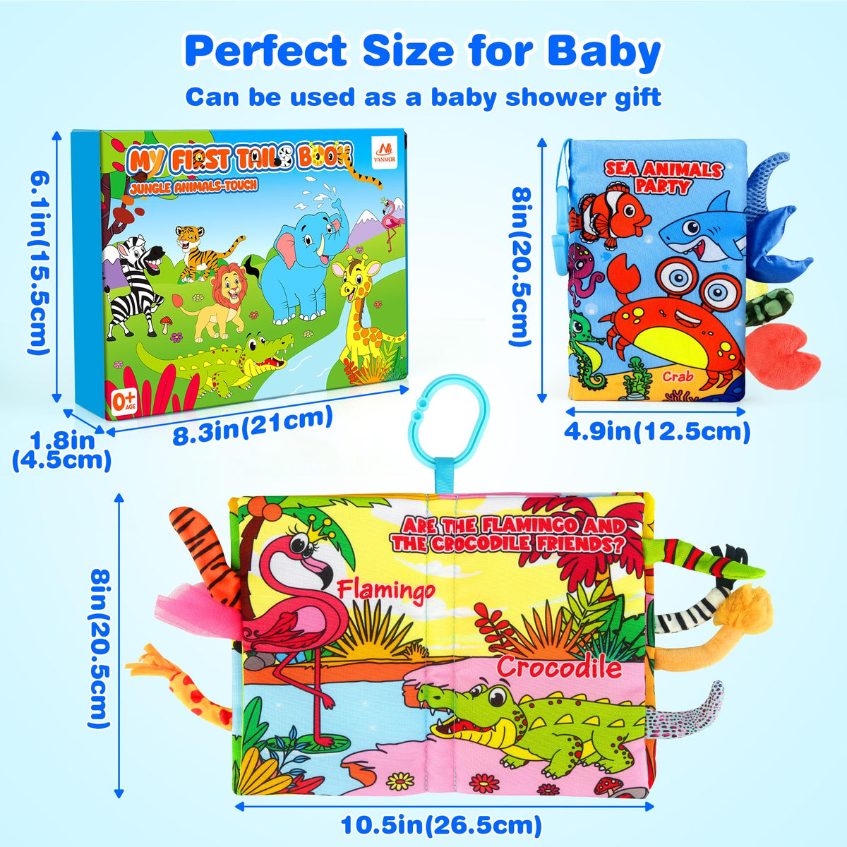 Vanmor high-contrast pages for newborns support visual tracking and color recognition.