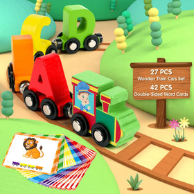 Vanmor wooden alphabet cars A-Z enhance letter recognition during hands-on play