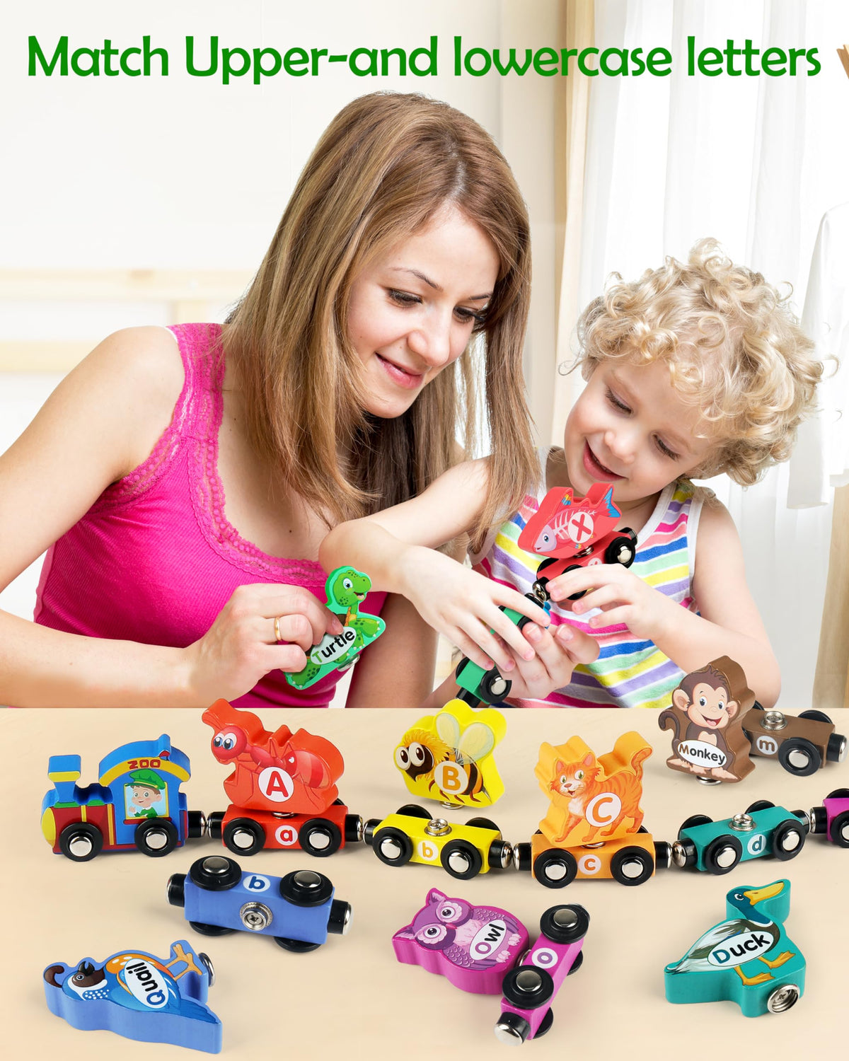 Vanmor animal cars with alphabet characters for interactive learning