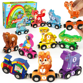 Vanmor train set numbers 0-10 with animal magnets for early counting.
